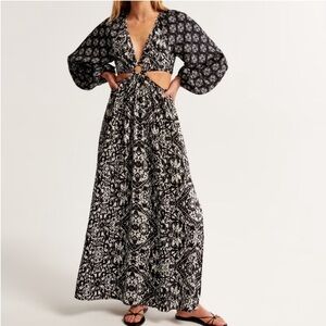 Abercrombie and fitch long sleeve plunge maxi dress NWT size XXSP